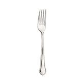 Silver-toned pintinox settecento table fork with mirror polish and ornate handle featuring vertical grooves