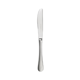 A sleek stainless steel dinner knife with a polished finish and curved blade from pintinox stresa mystique