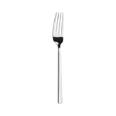 A sleek pintinox tie table fork in polished stainless steel with four evenly spaced tines for dining use
