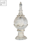 White speckled garden finial with pointed top and fluted base for plato small stone effect urn design