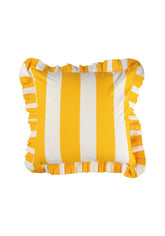 Yellow Cabana Stripe Ruffled Cushion Cover