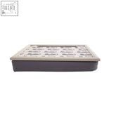 Beige and dark gray rectangular lap tray with raised circular indentations in portada black cat lap tray with ipad holder