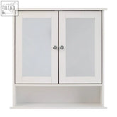 White portland bathroom cabinet with mirrored doors frosted glass and silver knob handles wall mounted