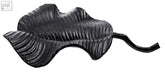 Prato black leaf dish made of cast iron with black finish textured ridged surface and curved stem for serving