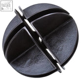 Prato black nickel finish sculpture featuring a black cast iron spherical puzzle with interlocking segments