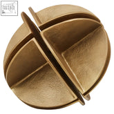 Golden brass finish prato brass finish segmented spherical sculpture with interlocking geometric segments