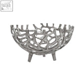 Silver metallic prato coral effect bowl with intricate organic lattice design and three short legs