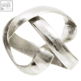 Silver-toned prato silver finish knot sculpture ring with interwoven band and brushed metallic finish