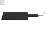 Black rectangular preto small slate paddle chopping board with handle and twisted copper wire for serving