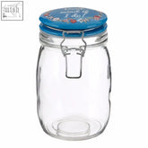Pretty things glass jar 1000ml with blue floral clip lid and white i can do it script on clear glass