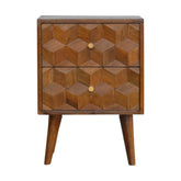 Chestnut Cube Carved Bedside Table | Hand-Carved