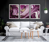 Abstract wall art framed | set of 3 Purple wall art prints