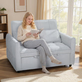 HOMCOM 2 Seater Sofa Bed, 3-in-1 Convertible Sleeper Sofa with Click-clack Adjustable Backrest and 2 Pillows, Light Grey
