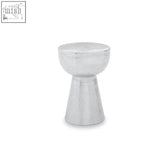 Silver hammered metal rabia accent table with rounded bowl top and tapered conical base perfect as an accent table