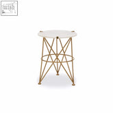 Rabia angular accent gold-toned geometric metal side table with a smooth white marble top perfect for stylish spaces