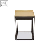 Rabia gold and silver nest of 2 tables with gold-finished metal and sleek black frames in modern design