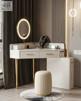White raija dressing table with gold legs handles modern design and usb charger for sleek storage and style
