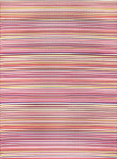 A woven rainbow outdoor rug pink with horizontal stripes in shades of pink peach lavender and cream for outdoor use