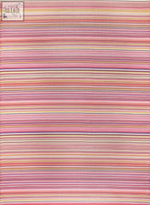 A woven rainbow outdoor rug pink with horizontal stripes in shades of pink peach lavender and cream for outdoor use
