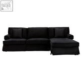 Black velvet ralph three seat sectional sofa with right-hand chaise lounge for living room seating