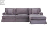 Grey velvet ralph three seat chaise sofa with a right side lounge for cozy living room seating