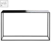 Black metal console table with sleek minimalist design and glossy finish for ramus black and white ombre console table