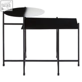 Black metal ramus two tier side table with circular top white ombre finish and lower shelf minimalist design