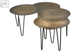 Rany set of 4 coffee tables with nested round bronze finished tops and black hairpin legs in antique brass style