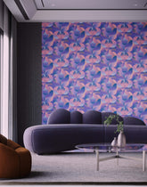 Purple and pink abstract patterned wallpaper with a modern geometric design from Reflekt collection