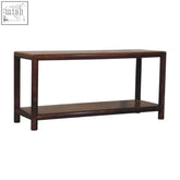 Dark brown wooden console table with two levels in solid mango wood from regency bench chestnut linen collection