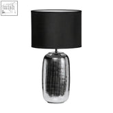 Silver mercury glass regents park chrome finish table lamp with black fabric shade and ceramic base