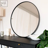 Rei 90cm black round metal wall mirror with sleek minimalist frame perfect for modern decor