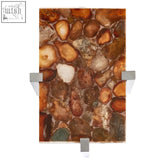 Relic agate stone wall light with rectangular natural agate stone panel in earthy brown orange and cream tones