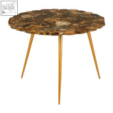 Relic low side table with agate stone mosaic top and slender gold iron legs for stylish living spaces