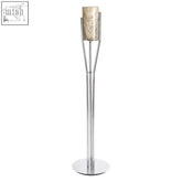 Silver metallic relic onyx stone floor lamp with cylindrical textured glass shade for stylish stone floor lighting