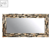 Relic rectangular wall mirror with rustic multi toned stone frame in beige brown and black for stylish rectangular wall decor