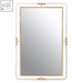 Remo dual lined wall mirror with sleek white acrylic frame and gold tone metal bars for a stylish dual lined wall look