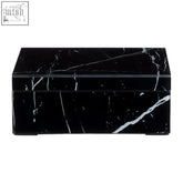 Renata small black marble design glass trinket box with rectangular shape and white veining on black marble design