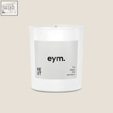 White glass standard candle jar with minimalist eym label perfect for relaxation and restful ambiance