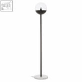 Revive black finish metal floor lamp with spherical glass globe and white marble base for stylish lighting