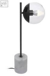 Revive black finish metal table lamp with black and clear glass globe and sleek minimalist design