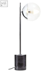 Modern revive small silver table lamp with sleek chrome finish metal base and translucent spherical glass shade