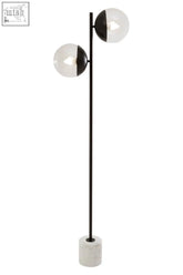 Revive two light black floor lamp with marble base featuring two glass globes and a sleek black floor design