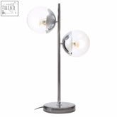 Modern chrome finished table lamp with two glass globes and black marble base perfect marble table lamp choice