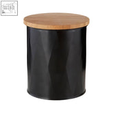 Black small storage canister rhombus with natural wood lid perfect for stylish small storage solutions