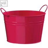 Bright red metal bucket with two looped handles shown for rhombus pink metal bucket product