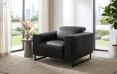 Richmond electric reclining armchair in black leather with sleek modern design and minimalist metal legs