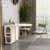 Ritconcept classical dining table set with white marble top foldable dining table and gold legs with storage cabinet