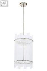 Ritz one bulb glass pendant light with brushed nickel finish fluted glass rods and decorative crystal accents