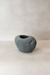 River stone planter pot no11 is a smooth dark gray stone bowl with a rounded organic shape and natural texture
